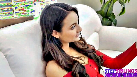 Eliza Ibarra in sexy red dress, teasing as stepsister in caught scene