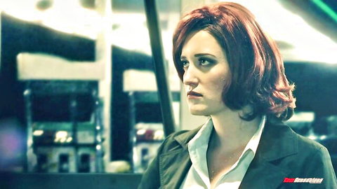 India Summer in professional suit, red hair, intense gaze in XXX parody