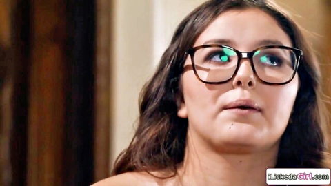 Leana Lovings in glasses looking up seductively in stepmom punishment scene