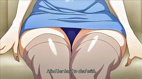 Hentai anime babe hikes blue skirt exposing black panties wedged in juicy ass cheeks