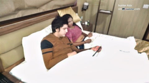 Hunter Asia's Indian Bhabhi cougar cuddling intimately with lover on bed