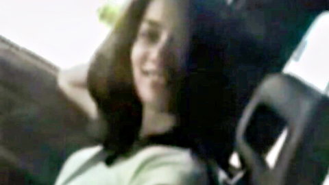 Sexy Indian brunette babe smiling teasingly in car POV amateur selfie