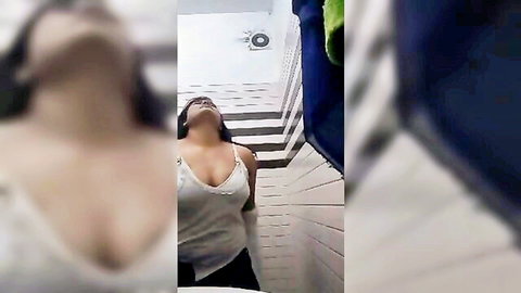 Indian staff girl in white tank top showing deep cleavage during nude video call