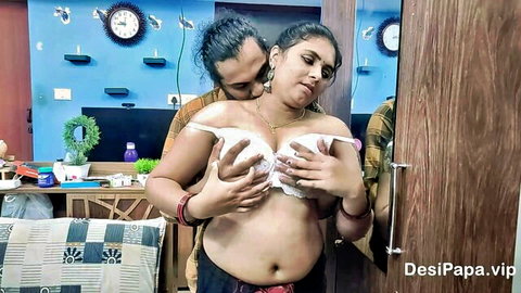 Passionate Indian couple in white bra embrace, hardcore love preview