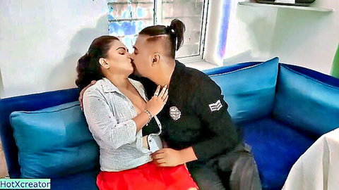 Indian couple passionate kiss in blouse and skirt, hot xxx preview