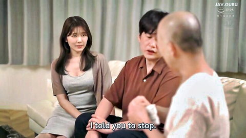 Japanese wife in tense confrontation with husband and father-in-law, JAV JUR-186 scene