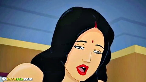 Hot Indian cartoon MILF brunette with cleavage in sexy animated pose