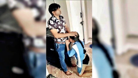 Shy Indian beauty kneels for blowjob in amateur scene