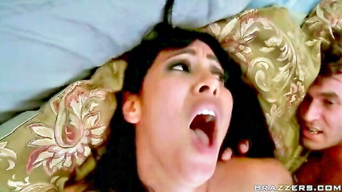 Slutty brunette MILF in red lingerie enjoys deep fuck and cumshot