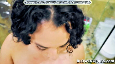 Curly-haired Latina giving sloppy deepthroat blowjob POV closeup