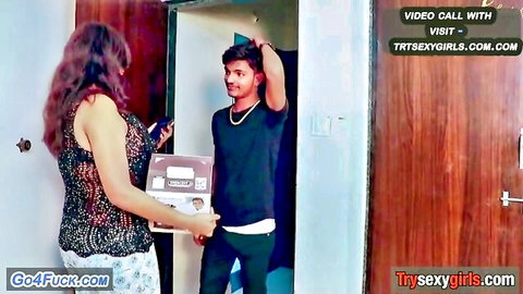 Curvy Indian college girl with big knockers in teasing doorway encounter