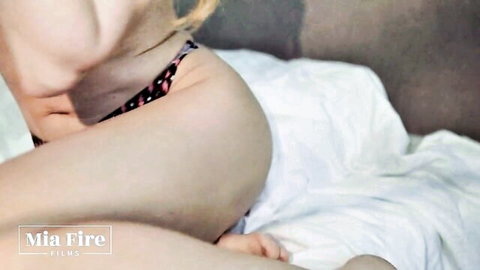 Mia Fire in leopard print thong, teasing solo on bed