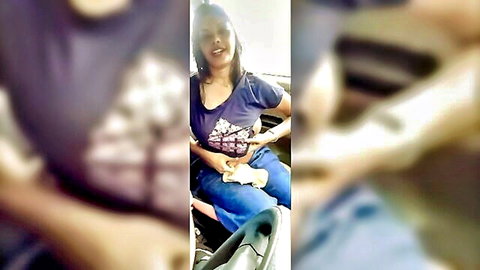 Indian housewife flashing big bare tits topless in car seat