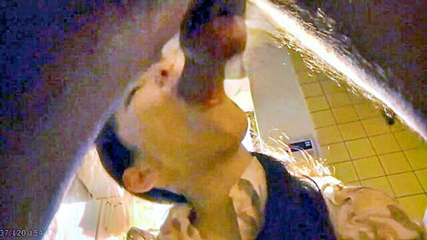 Japanese girl with thick cum dripping from her open mouth and tongue in close-up POV