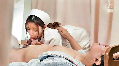 Kanako Iioka as sexy nurse giving blowjob to patient in JAV